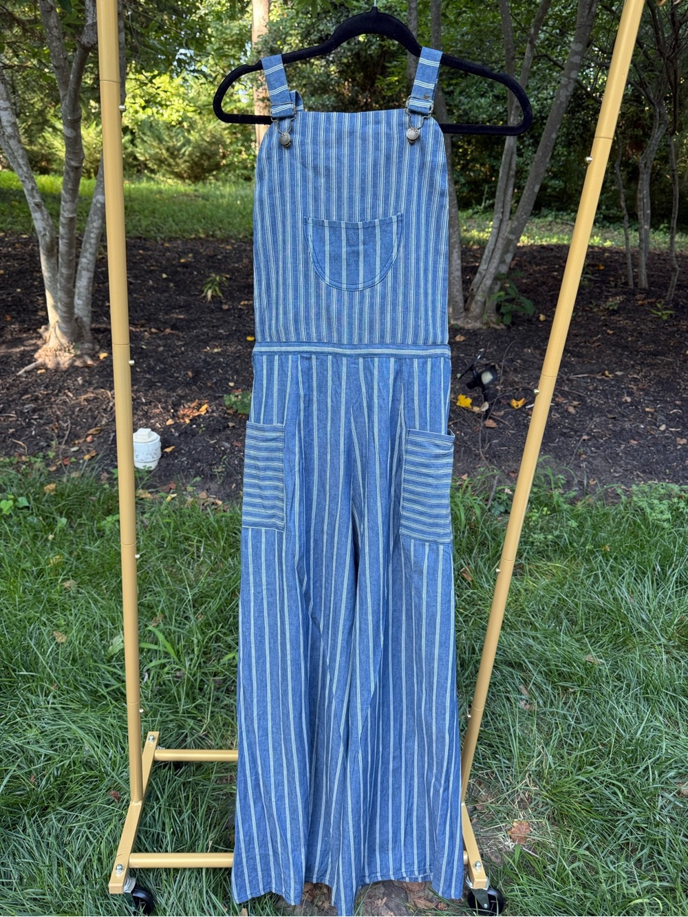 Striped Overalls Jumpsuit in Blue and White